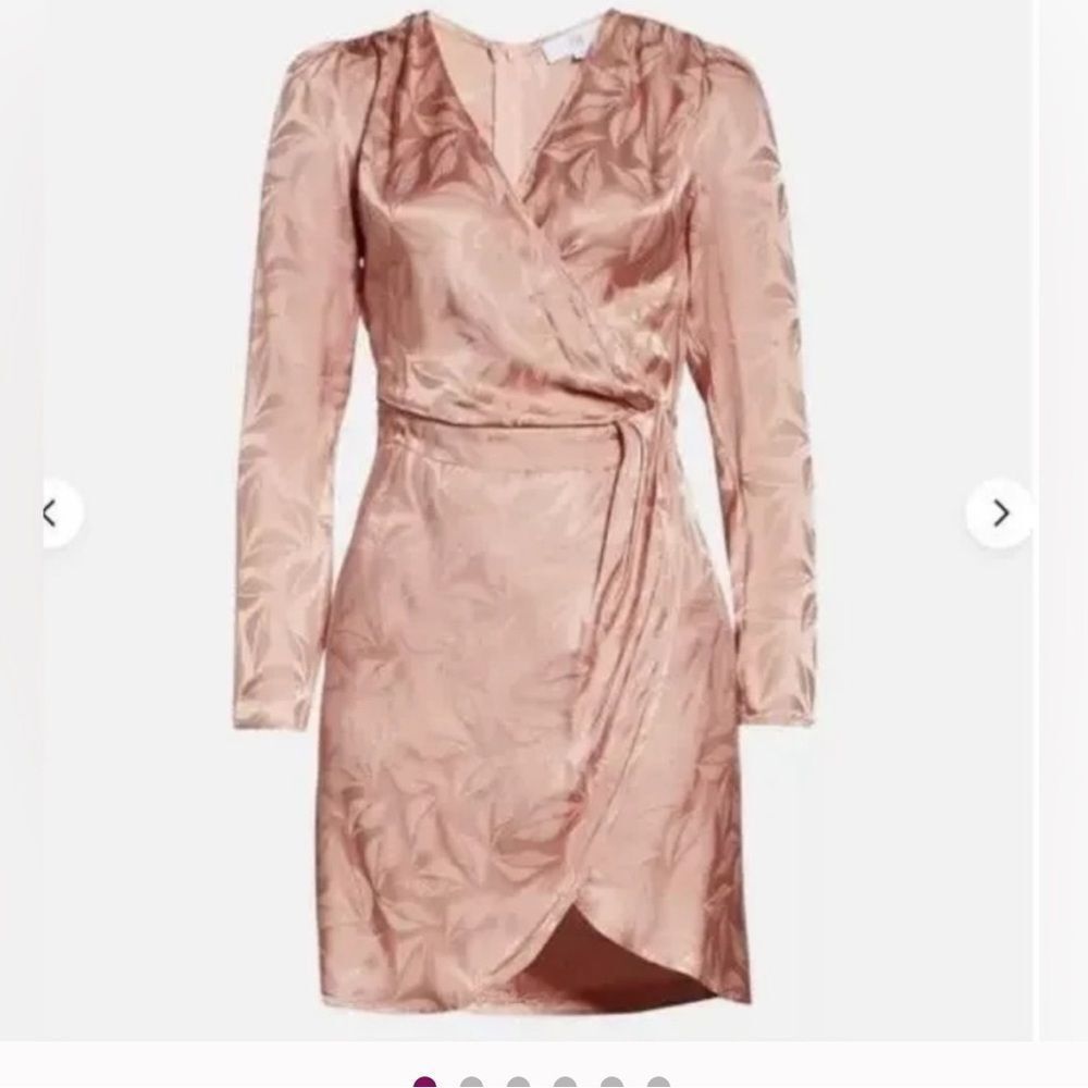 REVOLVE NSR Nara Rose Pink Floral Long Sleeve Faux Wrap Dress | S